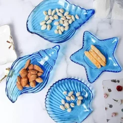 Galvanisierter Kristallglasteller mit Meeresmotiven – Dekorativer Tellerunterteller