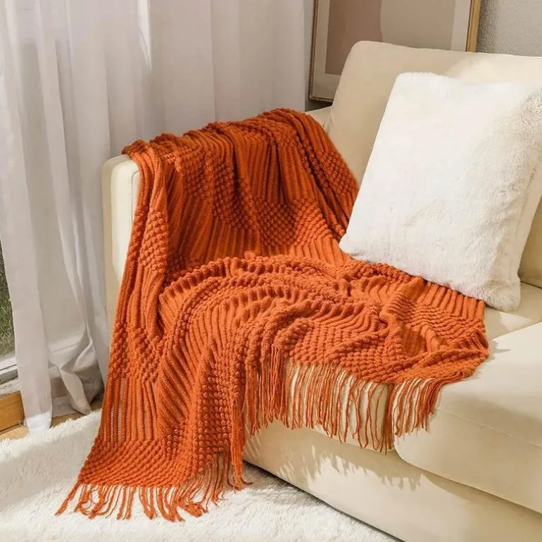 Gemütliche nordische Überwurfdecke – Quastenschal für Bettsofa