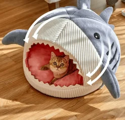 Gemütliches Hai-Haustierbett – Tragbares warmes Haus für Katzen und Hunde