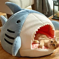 Gemütliches Hai-Haustierbett – Tragbares warmes Haus für Katzen und Hunde