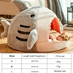 Gemütliches Hai-Haustierbett – Tragbares warmes Haus für Katzen und Hunde