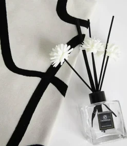 Geometrisch bestickter Kissenbezug - Schwarz Weiß Beige Wildleder Canvas