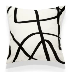 Geometrisch bestickter Kissenbezug - Schwarz Weiß Beige Wildleder Canvas