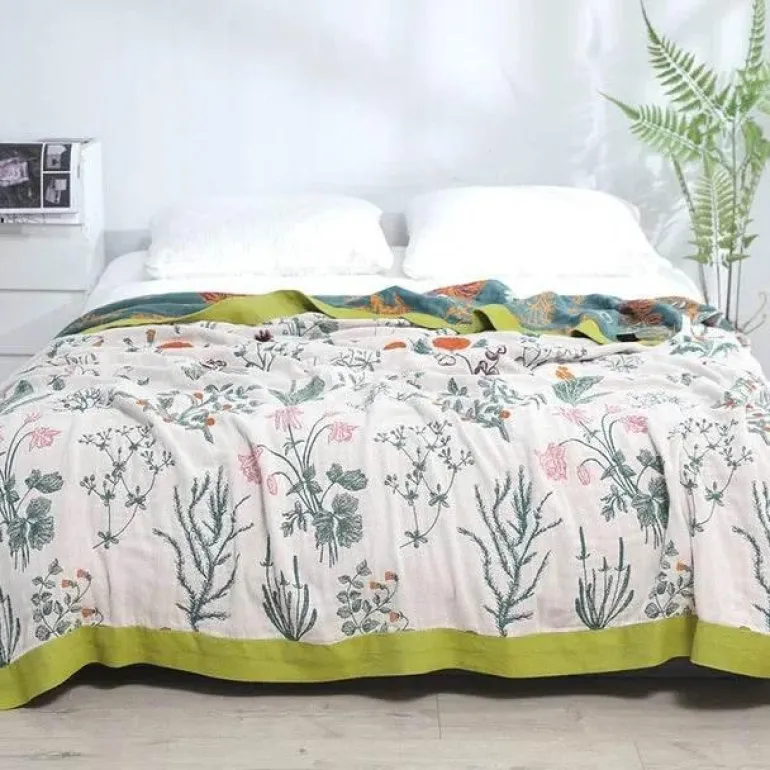 Geometrische Baumwollgaze-Decke – Stilvolles Sommer-Heimtextil für Erwachsene