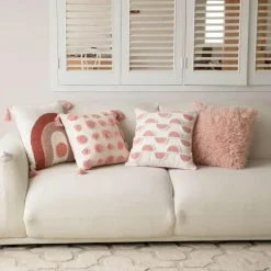 Geometrische rosa getuftete Kissenbezüge - bestickte Kissenbezüge