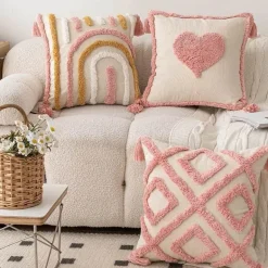 Geometrischer rosa Kissenbezug - 45x45cm getufteter Kissenbezug aus Baumwolle