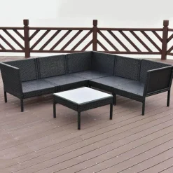 Gepolstertes Gartensofa-Set - 6-teiliges Ecksofa mit Tisch