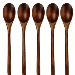 Geschirrset aus Holz mit Löffel und Gabel – 5-teiliges Küchenutensilien-Set