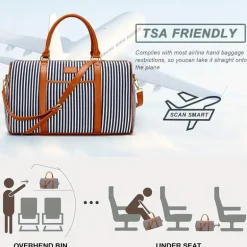 Gestreifte Canvas-Reisetasche – Geräumig, robust und multifunktional