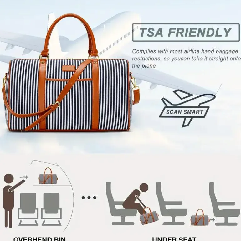 Gestreifte Canvas-Reisetasche – Geräumig, robust und multifunktional