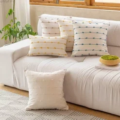 Gestreifter Jacquard-Kissenbezug - Blau Gelb Grau Rosa Beige