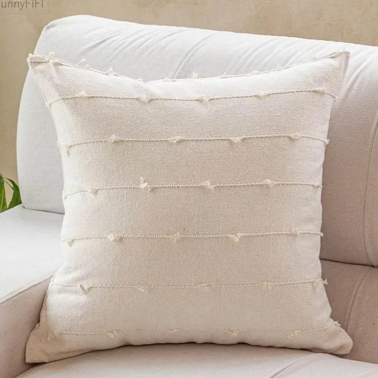 Gestreifter Jacquard-Kissenbezug - Blau Gelb Grau Rosa Beige