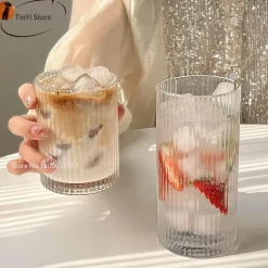 Gestreiftes Kaffeetassen-Set aus Glas – vielseitiges Trinkgeschirr für Kaffee, Tee, Wein