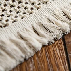 Gewebter Jute-Tischläufer mit Quasten – rustikale Wohndekoration