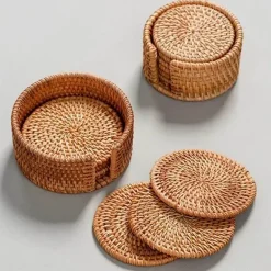 Gewebtes Rattan-Getränkeuntersetzer-Set – Umweltfreundliche Tischsets aus Bambus