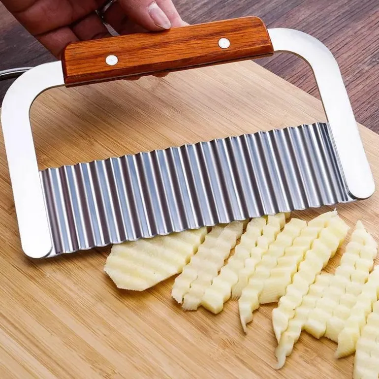 Gewellter Kartoffelschneider - Pommes-Frites-Zerkleinerer aus Edelstahl, Gemüseschneider