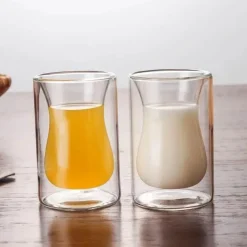 Glasbecher mit doppeltem Boden – Vielseitiges Trinkgeschirr für Kaffee, Tee, Wein, Whiskey, Saft und Wasser