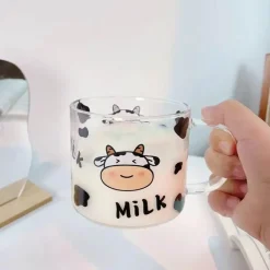 Glasbecher mit Kuhmuster und Löffeldeckel – 135 oz Trinkgeschirr für Schlafsäle