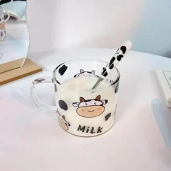 Glasbecher mit Kuhmuster und Löffeldeckel – 135 oz Trinkgeschirr für Schlafsäle