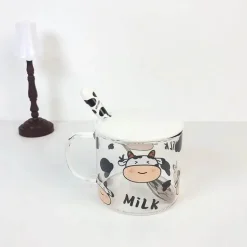 Glasbecher mit Kuhmuster und Löffeldeckel – 135 oz Trinkgeschirr für Schlafsäle