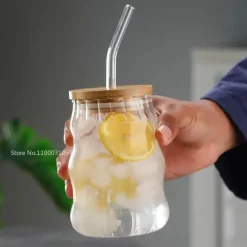 Glasbecher-Set mit Deckel und Strohhalm – Transparentes Trinkgeschirr für Getränke
