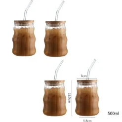 Glasbecher-Set mit Deckel und Strohhalm – Transparentes Trinkgeschirr für Getränke