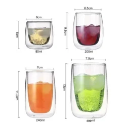 Glasbecher-Set mit doppeltem Boden – vielseitiges Trinkgeschirr für Wein, Whiskey, Kaffee, Saft