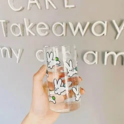 Glasbecher-Set mit Kaninchenmuster – Frühstücksbecher mit Milch und Hafer