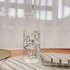 Glasbecher-Set mit Kaninchenmuster – Frühstücksbecher mit Milch und Hafer