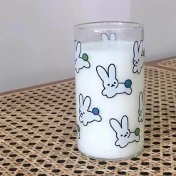 Glasbecher-Set mit Kaninchenmuster – Frühstücksbecher mit Milch und Hafer