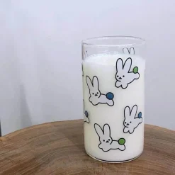 Glasbecher-Set mit Kaninchenmuster – Frühstücksbecher mit Milch und Hafer