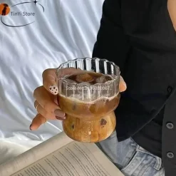 Glasbecher-Set mit vertikalen Streifen – Tassen für Kaffee, Tee, Saft und Milch