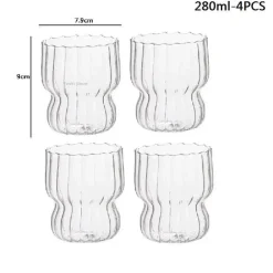 Glasbecher-Set mit vertikalen Streifen – Tassen für Kaffee, Tee, Saft und Milch