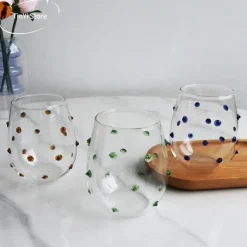 Glasbecher-Set mit Wellendesign und Punkten – Stilvolle Kaffeetassen