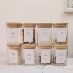 Glasgefäß mit Bambusdeckel – Vorratsbehälter für Tee und Kaffee