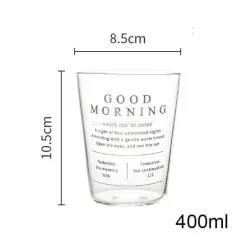 Glastasse mit goldener Beschriftung – ideal für Kaffee, Milch, Saft, Tee