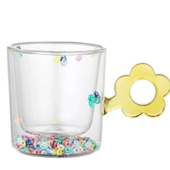 Glitzernde Blumentasse – 250 ml doppelwandiges Glas mit Blumengriff