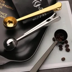 Goldfarbener Kaffeelöffelclip aus Edelstahl – Küchenzubehör