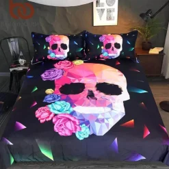 Gothic Totenkopf Bettbezug Set - Stilvolle Bettwäsche mit Blumenmuster