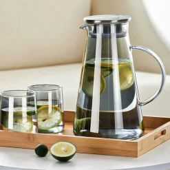 Grauer Wasserkrug aus Glas – 1900 ml Wasserkocher für kalte und heiße Säfte