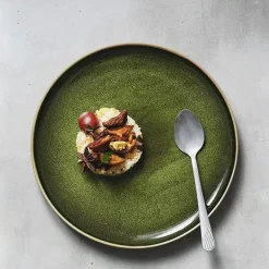 Grüne Keramik-Essteller – Retro, flacher Nudelsalat, 4er-Set