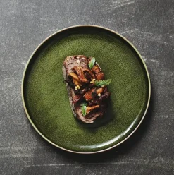 Grüne Keramik-Essteller – Retro, flacher Nudelsalat, 4er-Set