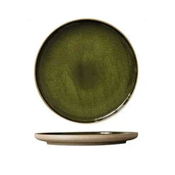 Grüne Keramik-Essteller – Retro, flacher Nudelsalat, 4er-Set