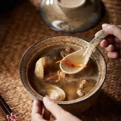 Große Keramik-Ramenschüssel mit Deckel – Retro-Suppen- und Salatteller