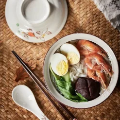 Große Keramik-Ramenschüssel mit Deckel – Retro-Suppen- und Salatteller