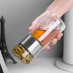 Große Tee-Ei-Flasche aus Glas mit Doppelfunktion – 2-in-1-Teezubereitung