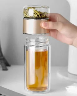 Große Tee-Ei-Flasche aus Glas mit Doppelfunktion – 2-in-1-Teezubereitung