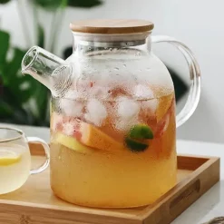 Große Teekanne aus Glas – Fassungsvermögen: Kaltwasserkrug für Tee und Saft