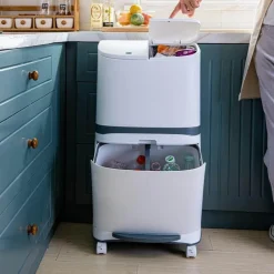 Großer doppelwandiger Mülleimer mit Rädern - Mülleimer mit Deckel