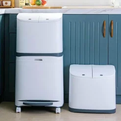 Großer doppelwandiger Mülleimer mit Rädern - Mülleimer mit Deckel